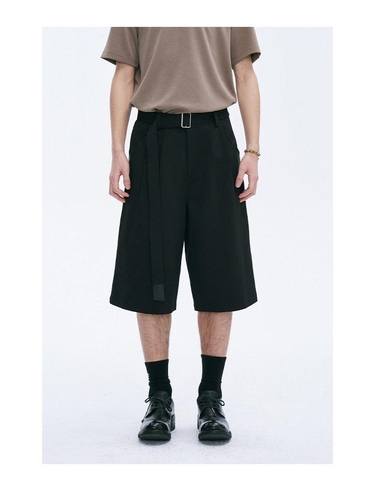 CATSSTAC Machine Washable Loose Fit Leather Cool Youth Casual Black Gray Tailored Shorts