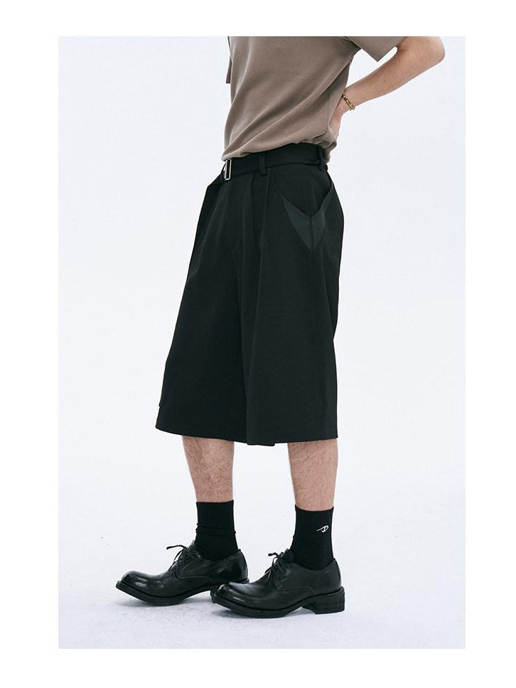 CATSSTAC Machine Washable Loose Fit Leather Cool Youth Casual Black Gray Tailored Shorts