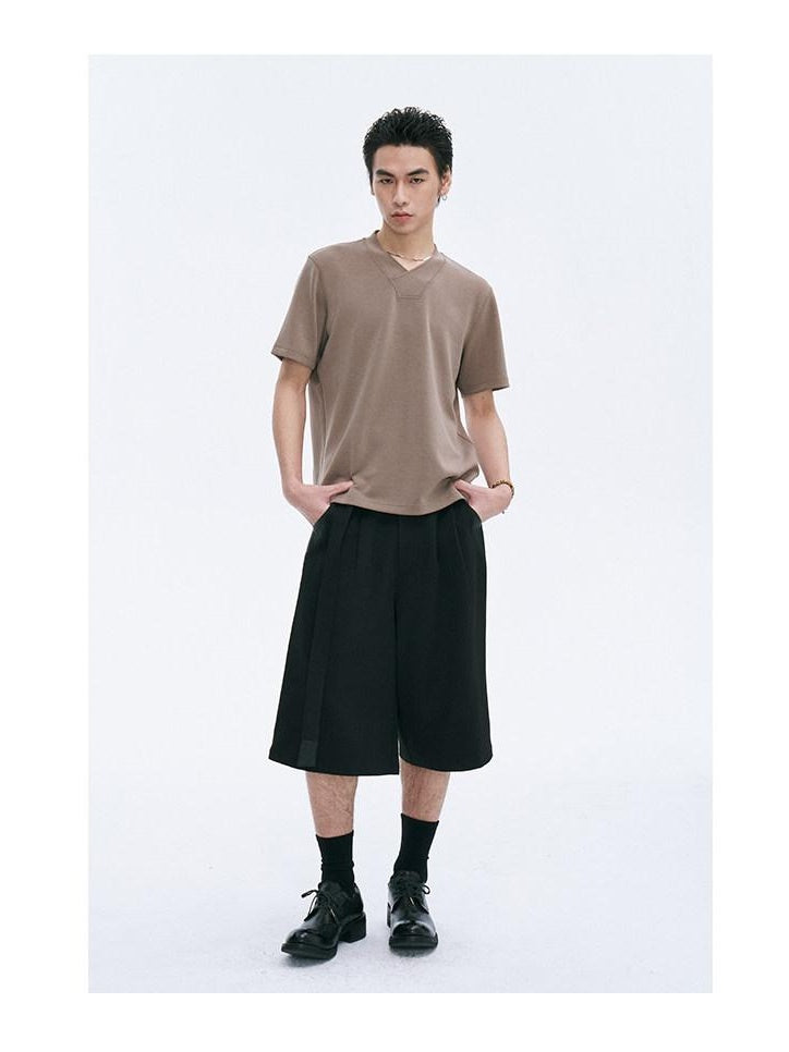 CATSSTAC Machine Washable Loose Fit Leather Cool Youth Casual Black Gray Tailored Shorts