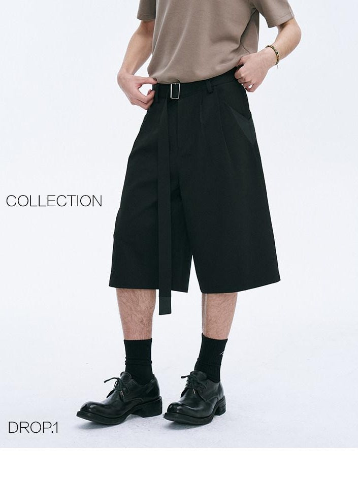 CATSSTAC Machine Washable Loose Fit Leather Cool Youth Casual Black Gray Tailored Shorts