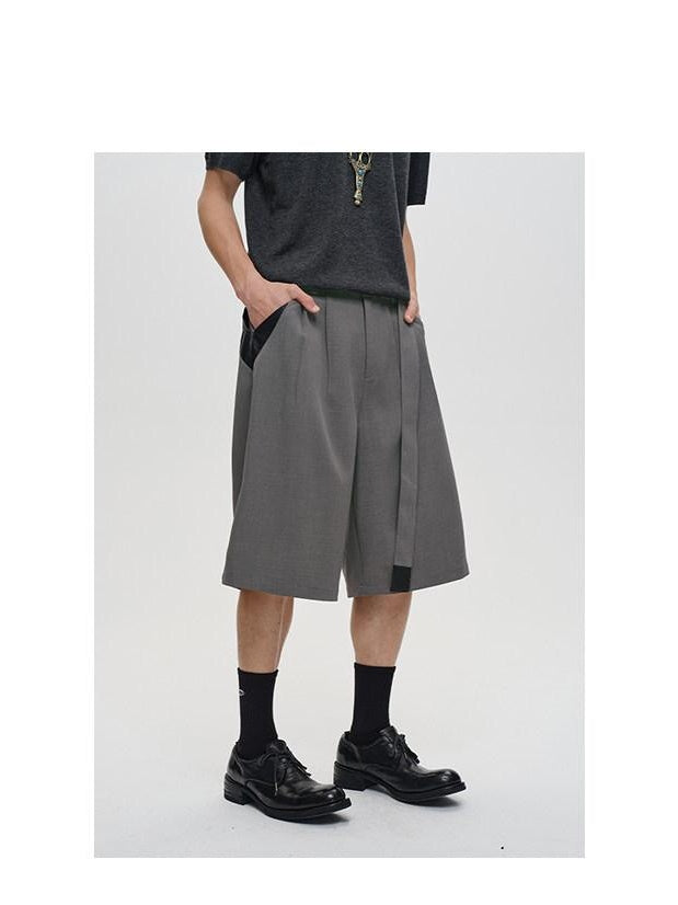 CATSSTAC Machine Washable Loose Fit Leather Cool Youth Casual Black Gray Tailored Shorts