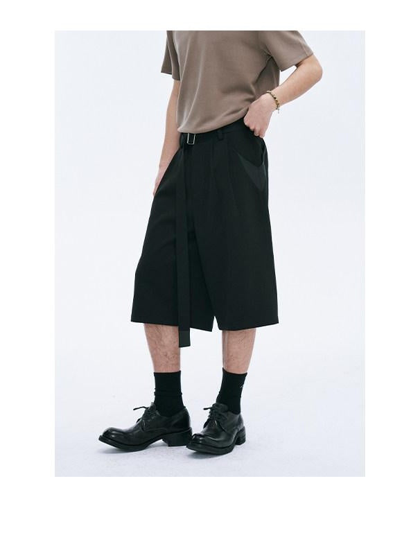 CATSSTAC Machine Washable Loose Fit Leather Cool Youth Casual Black Gray Tailored Shorts