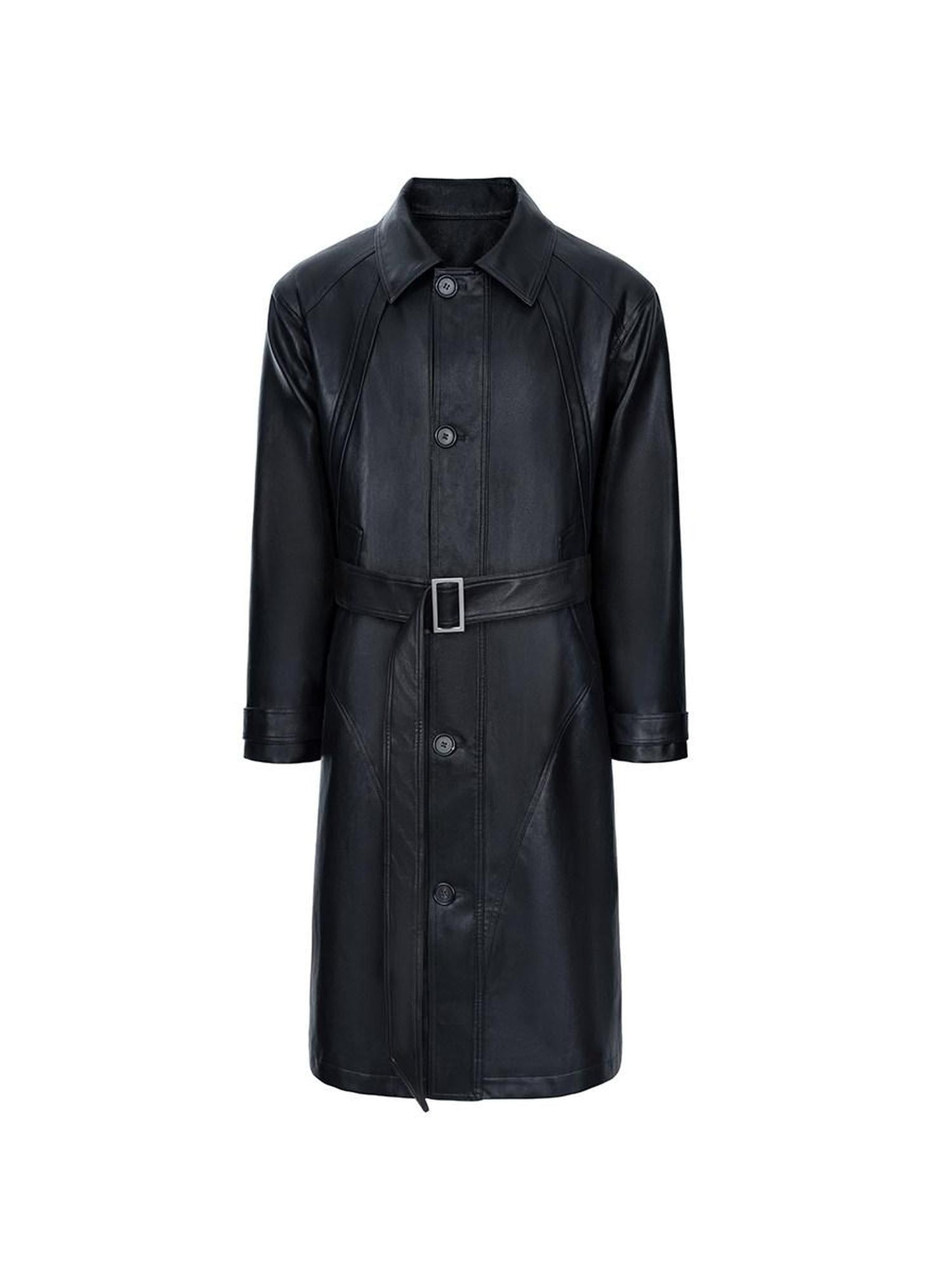 CATSSTAC Matte Pu Oversized Minimalist Longline Lapel Unisex Black Trench Coats