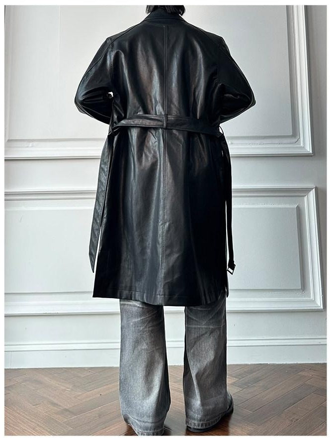 CATSSTAC Matte Pu Oversized Minimalist Longline Lapel Unisex Black Trench Coats