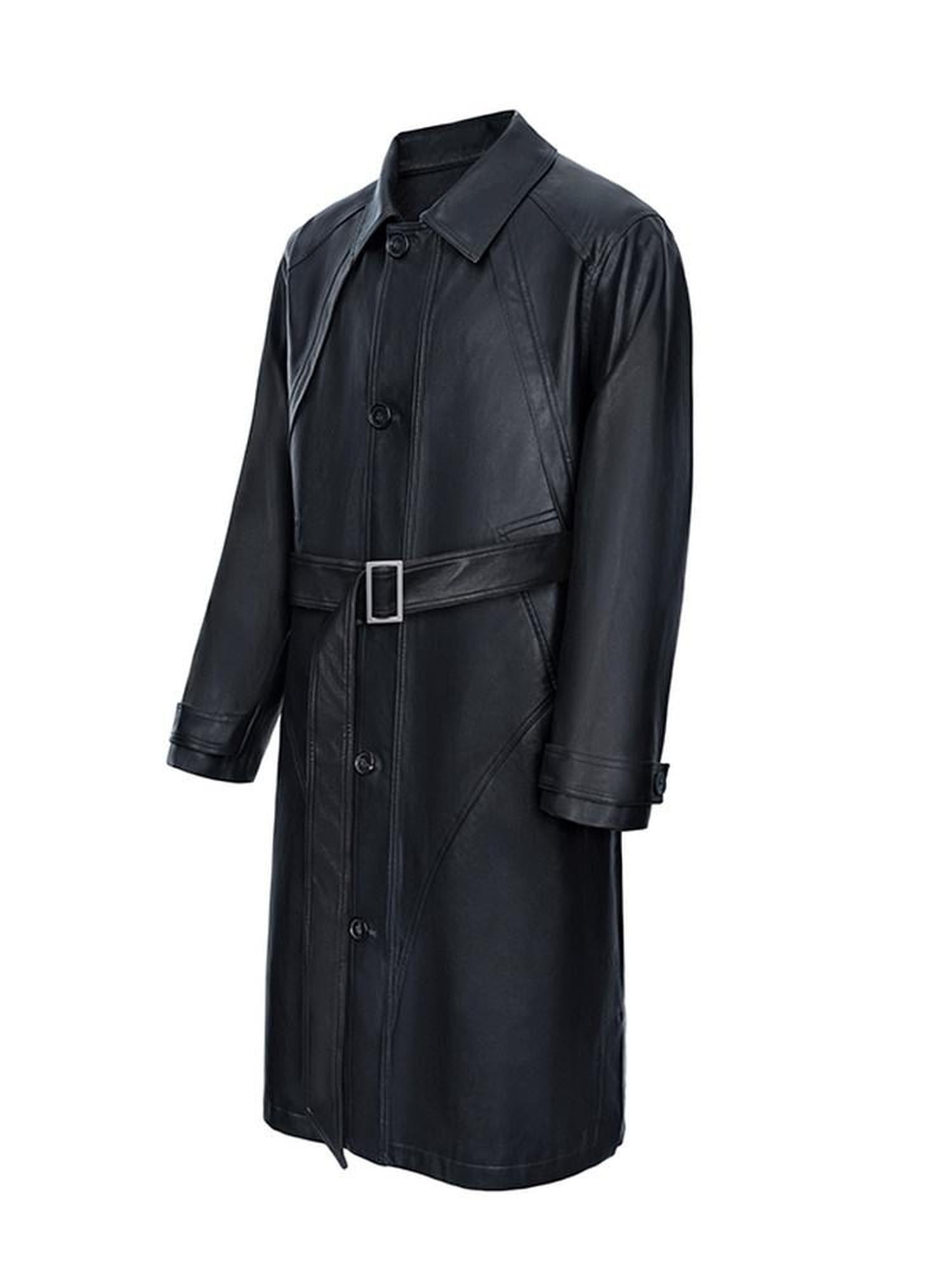 CATSSTAC Matte Pu Oversized Minimalist Longline Lapel Unisex Black Trench Coats