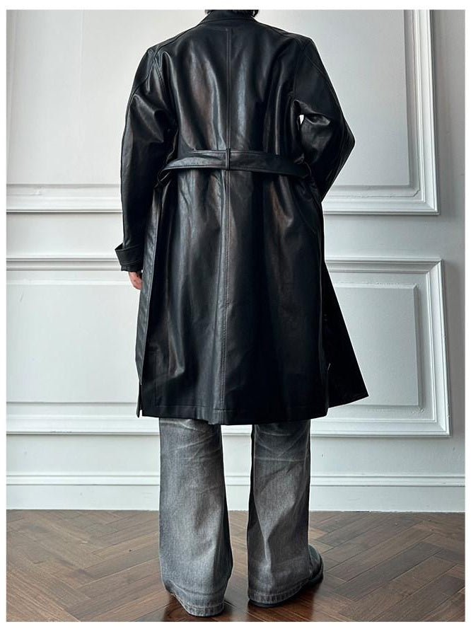 CATSSTAC Matte Pu Oversized Minimalist Longline Lapel Unisex Black Trench Coats