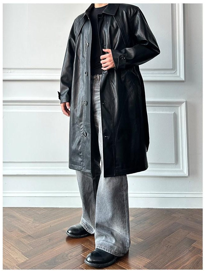CATSSTAC Matte Pu Oversized Minimalist Longline Lapel Unisex Black Trench Coats