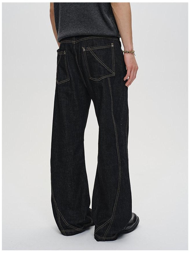 CATSSTAC Mid Low Waist Loose Straight Black Youth Casual Zipper Fly Straight Leg Jeans
