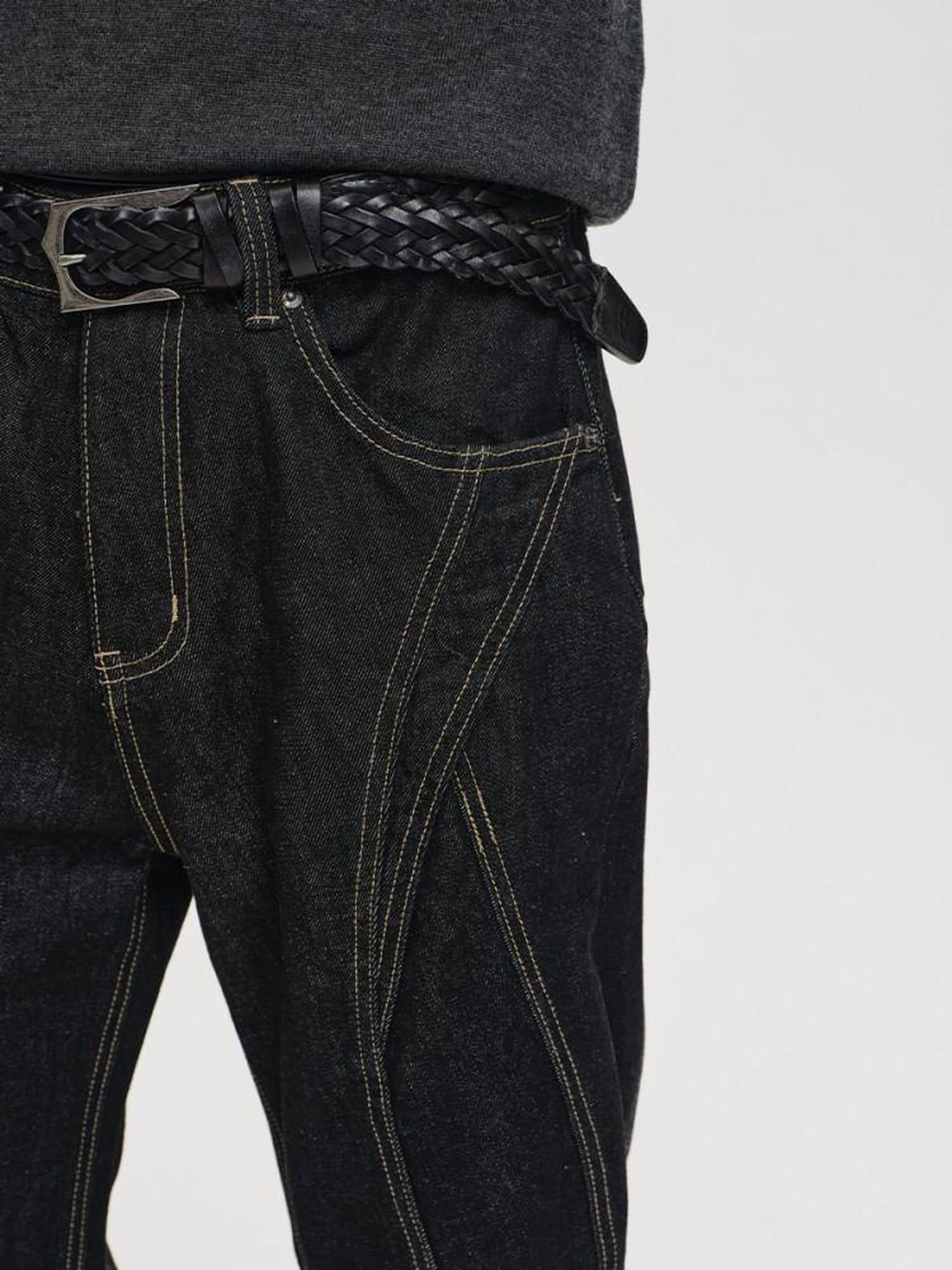CATSSTAC Mid Low Waist Loose Straight Black Youth Casual Zipper Fly Straight Leg Jeans