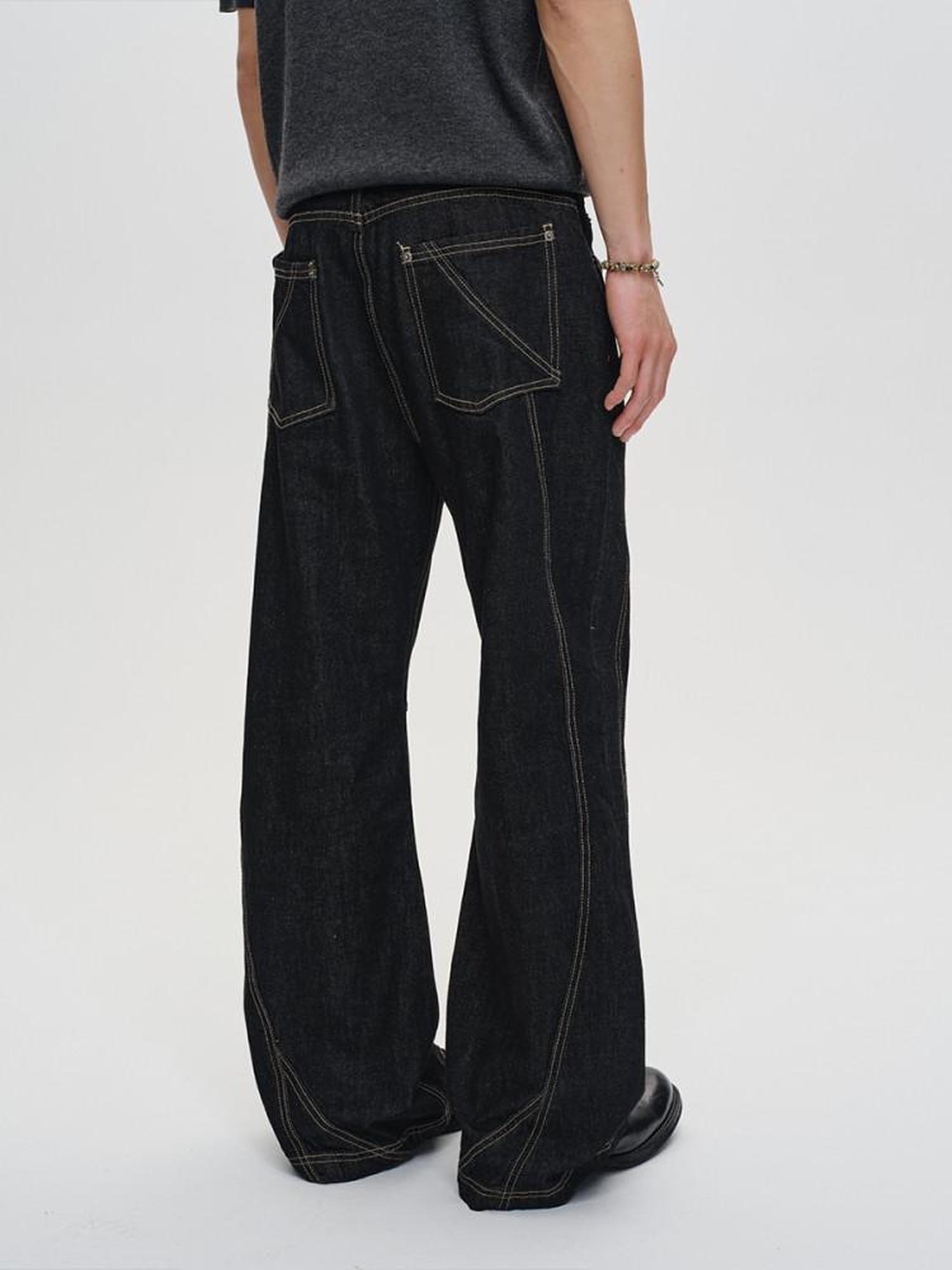 CATSSTAC Mid Low Waist Loose Straight Black Youth Casual Zipper Fly Straight Leg Jeans