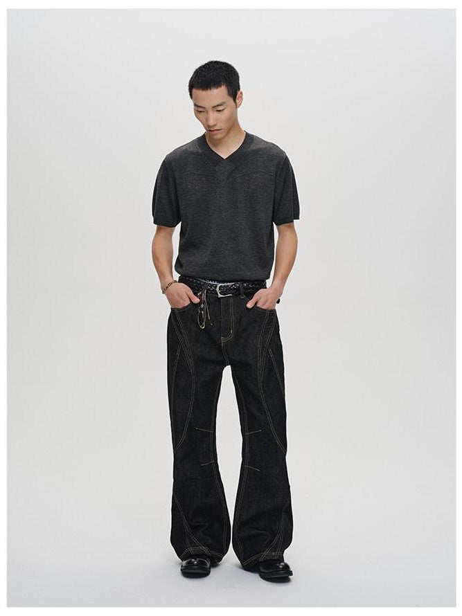 CATSSTAC Mid Low Waist Loose Straight Black Youth Casual Zipper Fly Straight Leg Jeans