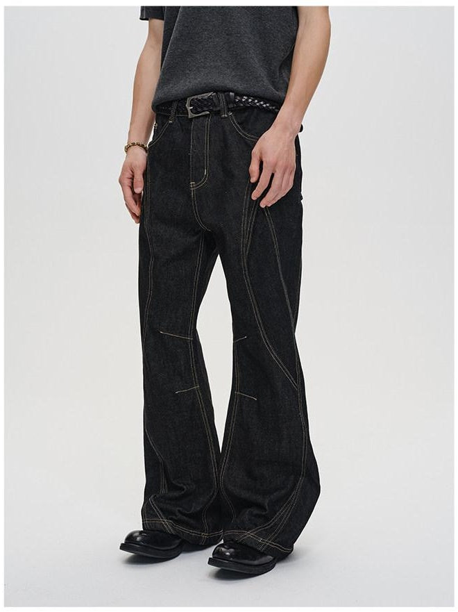 CATSSTAC Mid Low Waist Loose Straight Black Youth Casual Zipper Fly Straight Leg Jeans