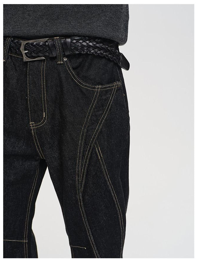 CATSSTAC Mid Low Waist Loose Straight Black Youth Casual Zipper Fly Straight Leg Jeans