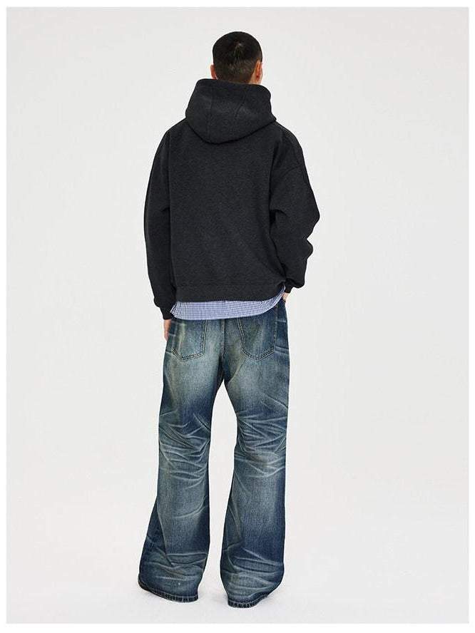 CATSSTAC Mid Rise Distressed Relaxed Fit Cotton Button Fly Commuting Blue Wide Leg Jeans