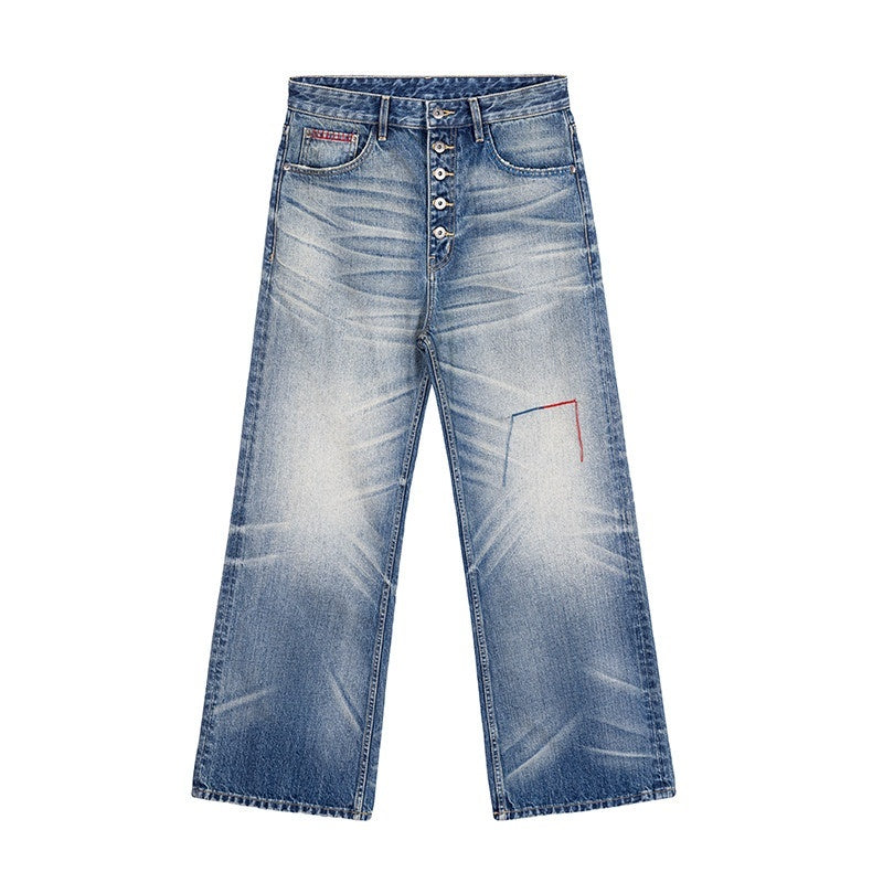 CATSSTAC Mid Rise Five Button Casual Blue Jeans For Young Commuters Straight Leg Jeans