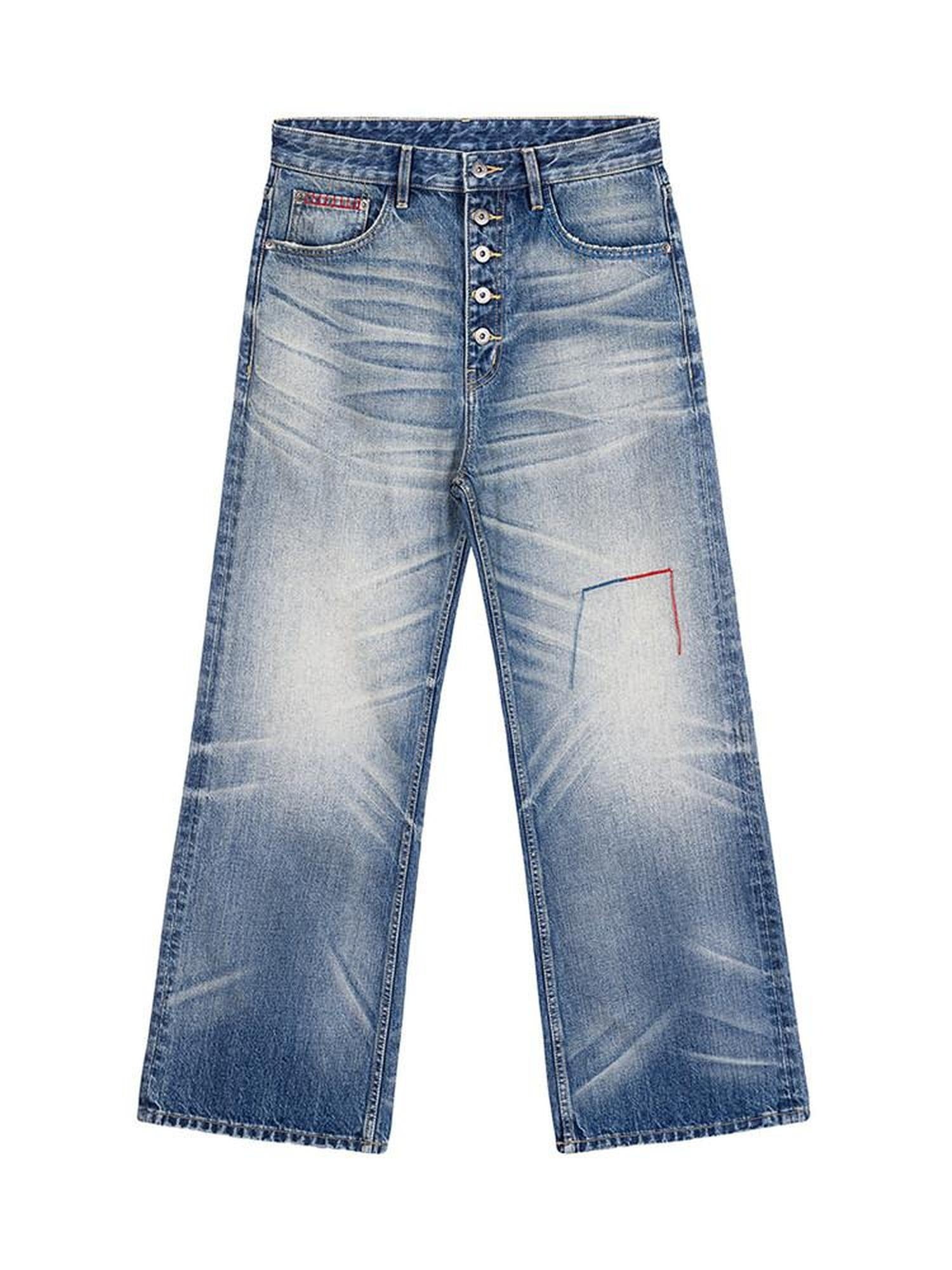 CATSSTAC Mid Rise Five Button Casual Blue Jeans For Young Commuters Straight Leg Jeans
