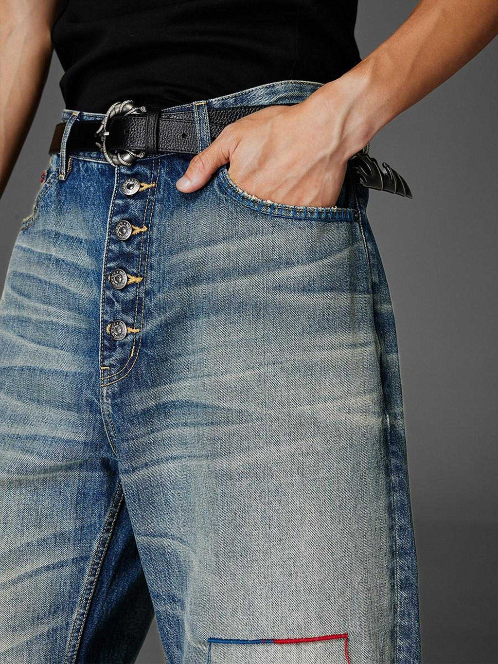 CATSSTAC Mid Rise Five Button Casual Blue Jeans For Young Commuters Straight Leg Jeans