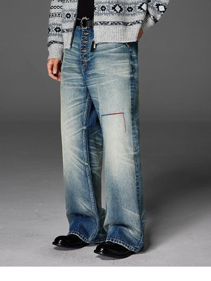 CATSSTAC Mid Rise Five Button Casual Blue Jeans For Young Commuters Straight Leg Jeans