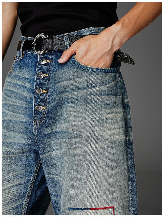 CATSSTAC Mid Rise Five Button Casual Blue Jeans For Young Commuters Straight Leg Jeans