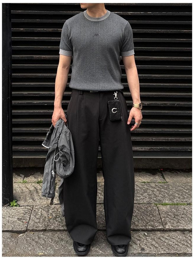 CATSSTAC Mid Rise Relaxed Casual Straight Youth Black Grey Brown Wide Leg Pants