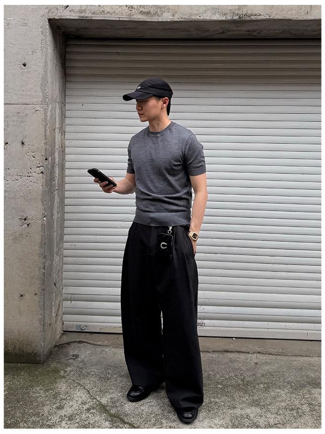 CATSSTAC Mid Rise Relaxed Casual Straight Youth Black Grey Brown Wide Leg Pants