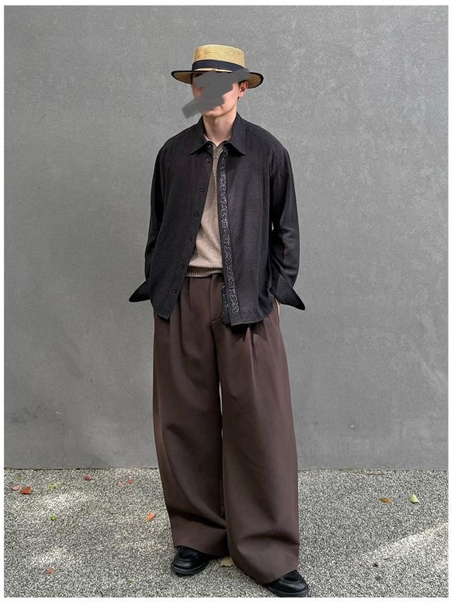 CATSSTAC Mid Rise Relaxed Casual Straight Youth Black Grey Brown Wide Leg Pants
