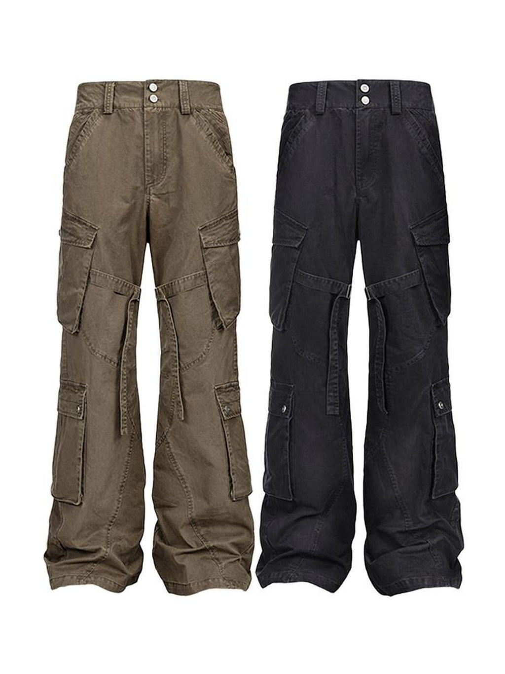 CATSSTAC Multi Pocket Washed Cotton Mid Rise Relaxed Fit Casual Outdoor Straight Pants