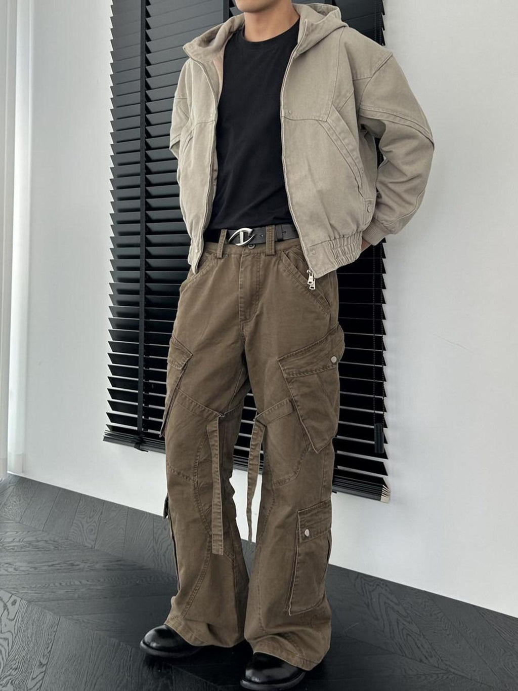 CATSSTAC Multi Pocket Washed Cotton Mid Rise Relaxed Fit Casual Outdoor Straight Pants