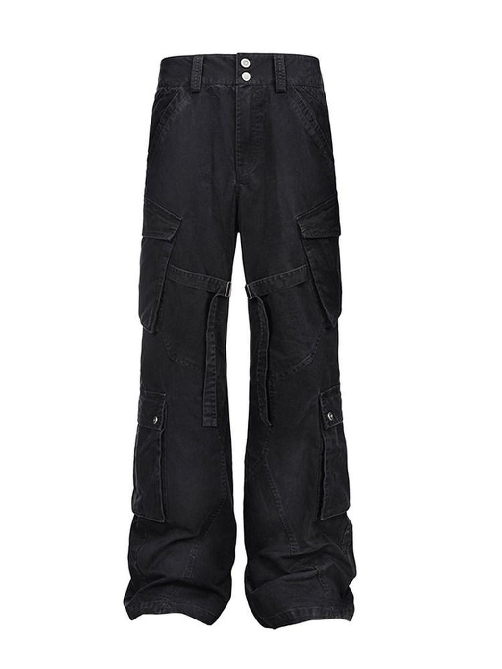 CATSSTAC Multi Pocket Washed Cotton Mid Rise Relaxed Fit Casual Outdoor Straight Pants
