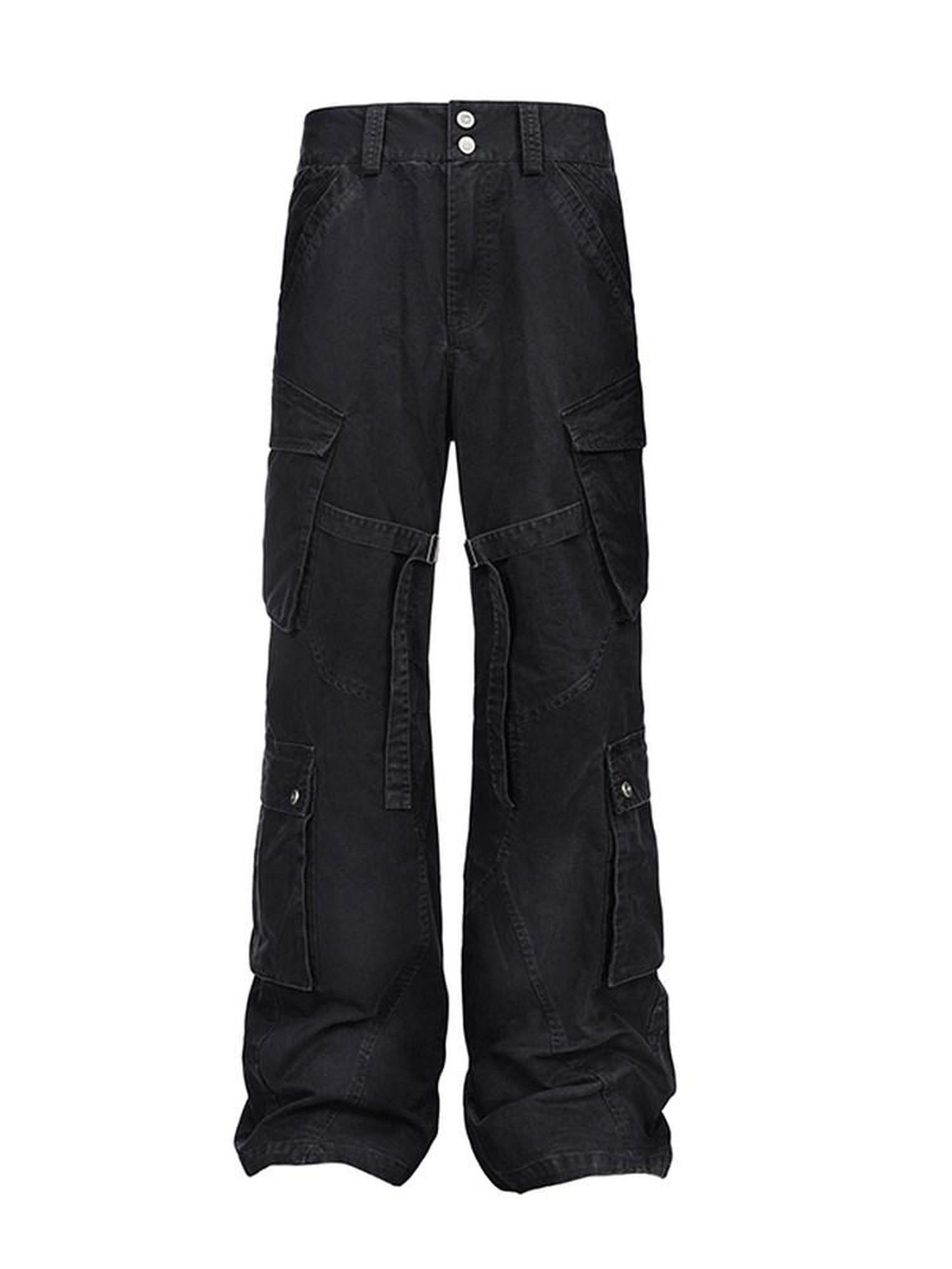 CATSSTAC Multi Pocket Washed Cotton Mid Rise Relaxed Fit Casual Outdoor Straight Pants