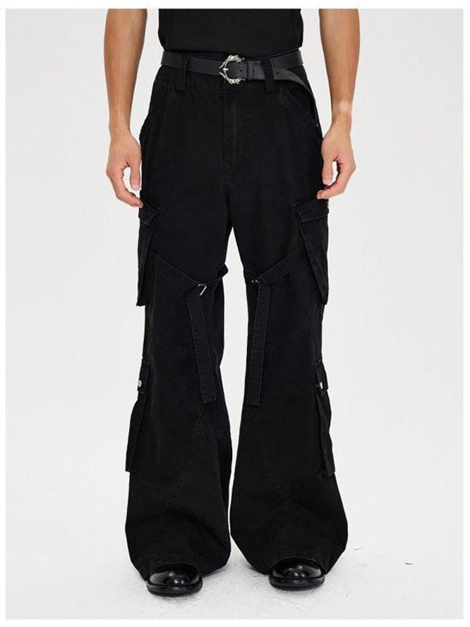 CATSSTAC Multi Pocket Washed Cotton Mid Rise Relaxed Fit Casual Outdoor Straight Pants