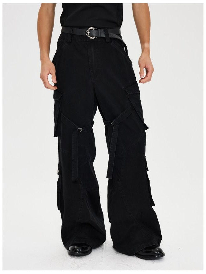 CATSSTAC Multi Pocket Washed Cotton Mid Rise Relaxed Fit Casual Outdoor Straight Pants
