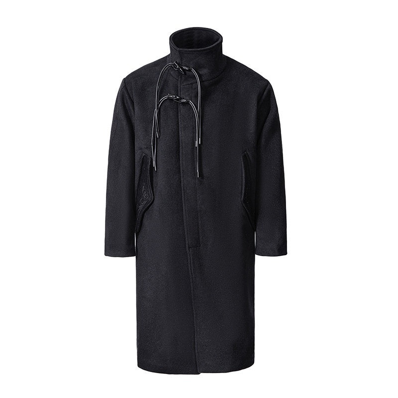 CATSSTAC_Oversized_Longline_Stand_Collar_Youthful_Chinese_Solid_Black_Wool_Coats_MISSTT