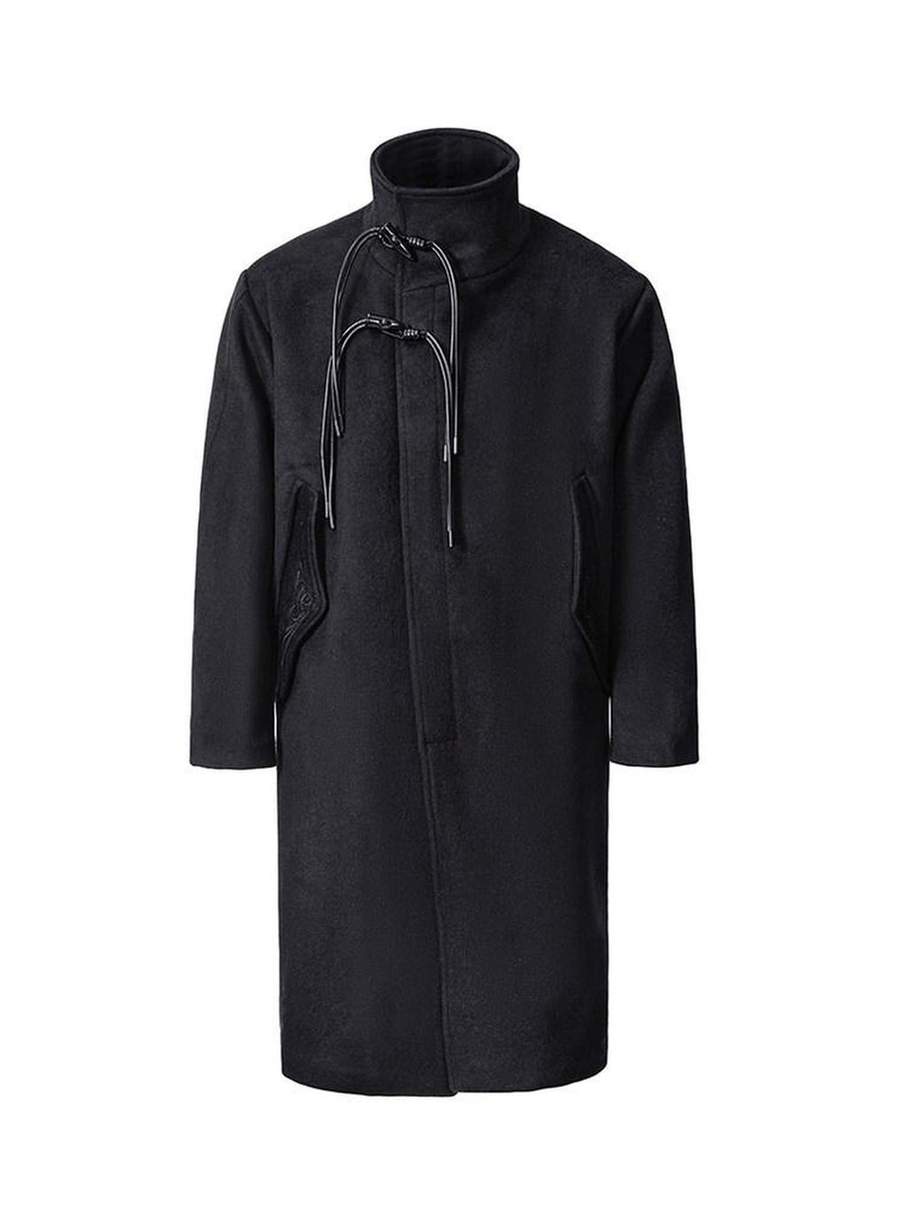 CATSSTAC Oversized Stand Collar Long Single Breasted Chinese Style Youth Black Wool Coats