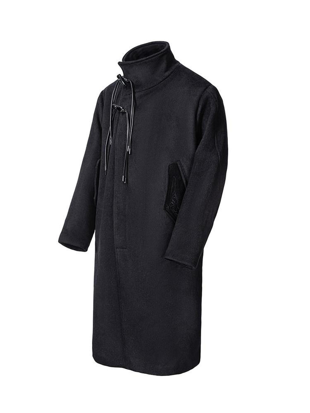 CATSSTAC Oversized Stand Collar Long Single Breasted Chinese Style Youth Black Wool Coats