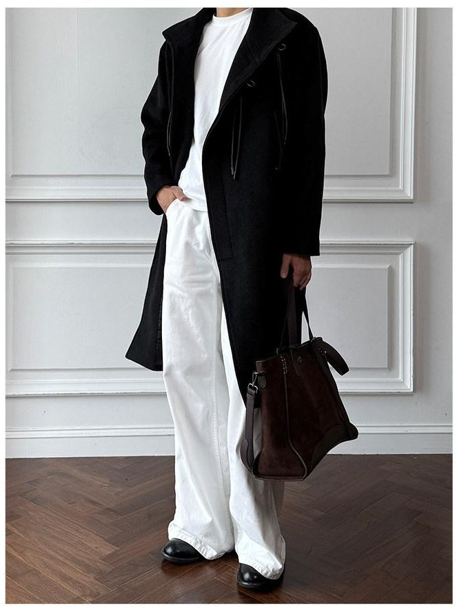 CATSSTAC Oversized Stand Collar Long Single Breasted Chinese Style Youth Black Wool Coats