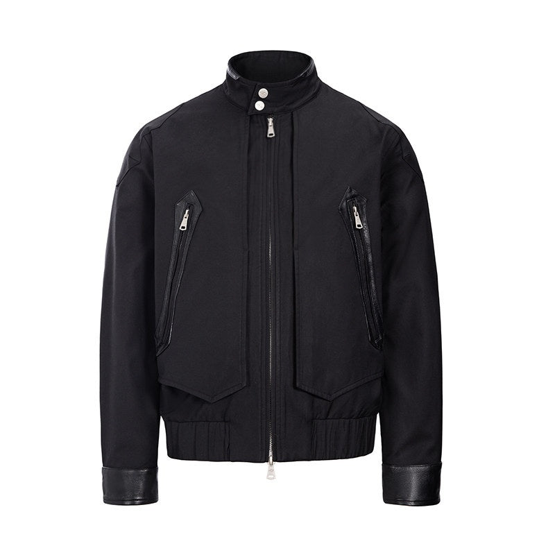 CATSSTAC_Oversized_Stand_Collar_Long_Sleeve_Black_Youthful_Trendy_Casual_Cropped_Jackets_MISSTT