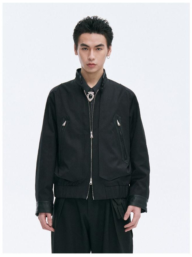 CATSSTAC Oversized Stand Collar Long Sleeve Black Youthful Trendy Casual Cropped Jackets