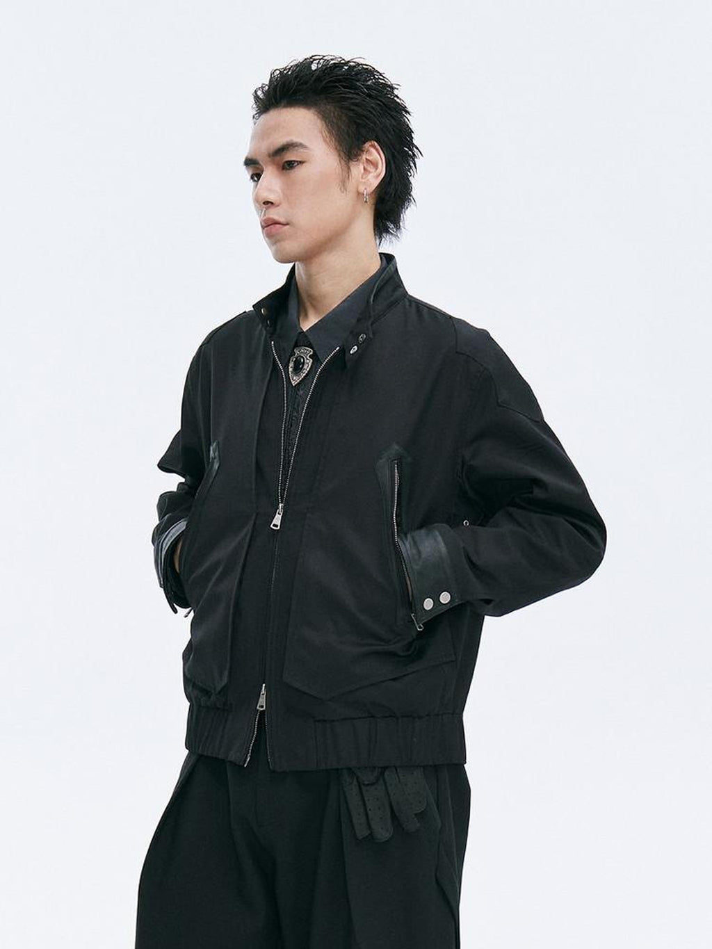 CATSSTAC Oversized Stand Collar Long Sleeve Black Youthful Trendy Casual Cropped Jackets