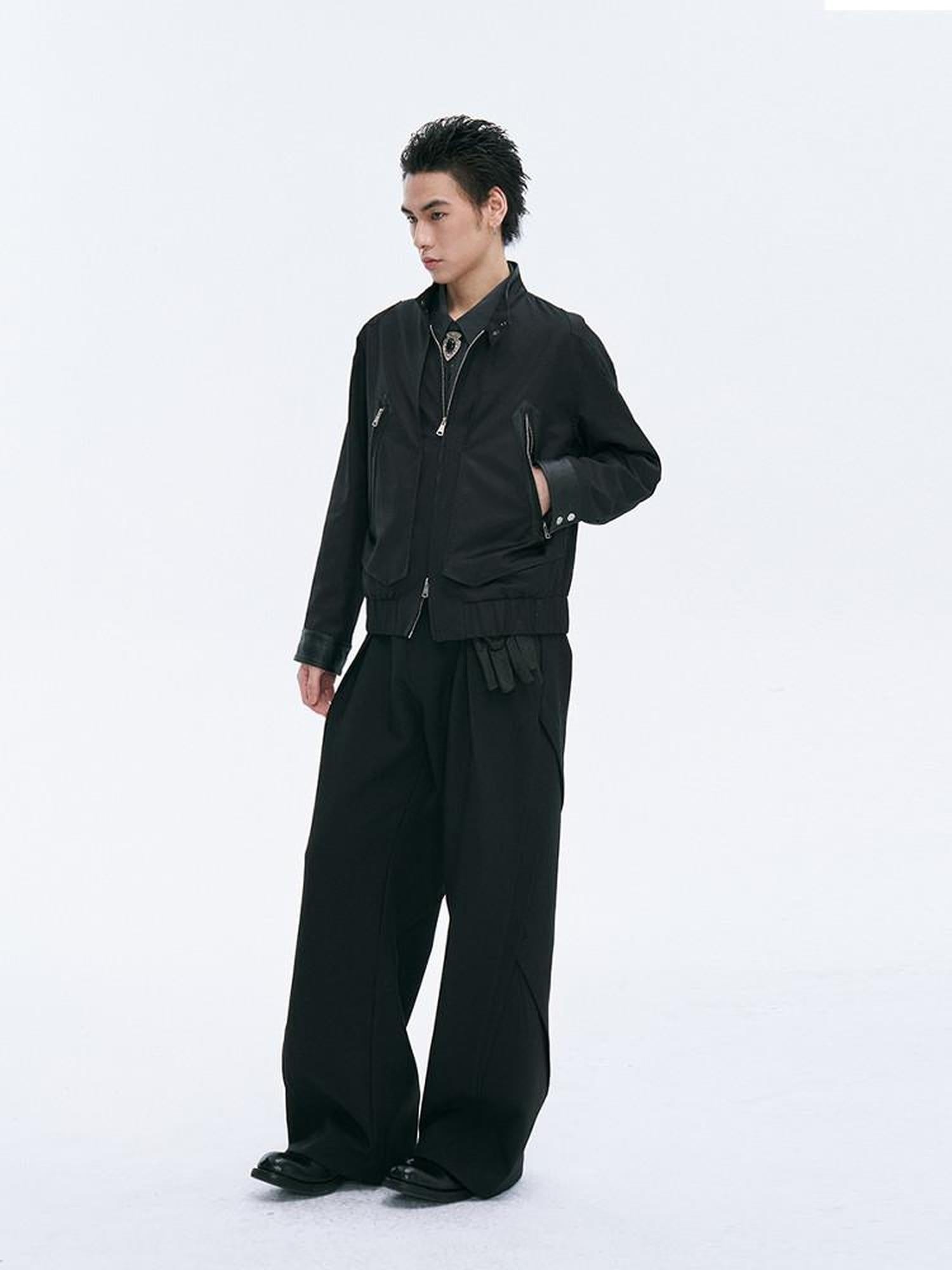 CATSSTAC Oversized Stand Collar Long Sleeve Black Youthful Trendy Casual Cropped Jackets
