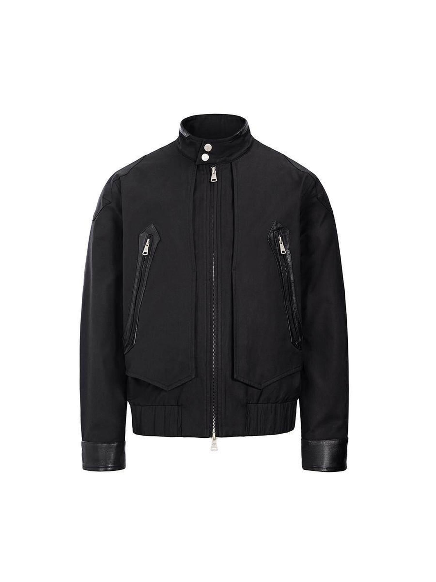 CATSSTAC Oversized Stand Collar Long Sleeve Black Youthful Trendy Casual Cropped Jackets