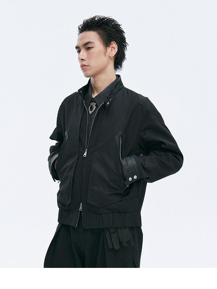 CATSSTAC Oversized Stand Collar Long Sleeve Black Youthful Trendy Casual Cropped Jackets