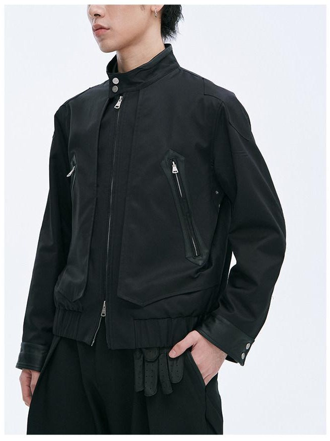 CATSSTAC Oversized Stand Collar Long Sleeve Black Youthful Trendy Casual Cropped Jackets