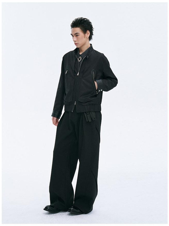 CATSSTAC Oversized Stand Collar Long Sleeve Black Youthful Trendy Casual Cropped Jackets