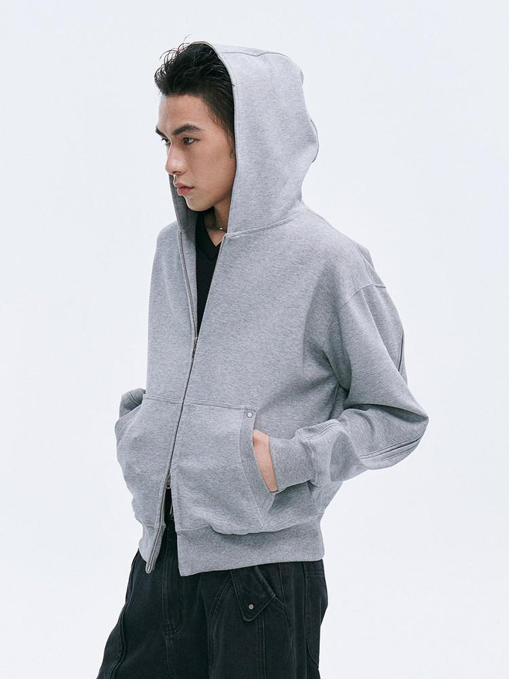 CATSSTAC Oversized Zip Up Street Style Loose Fit Youth Black Gray Hoodie