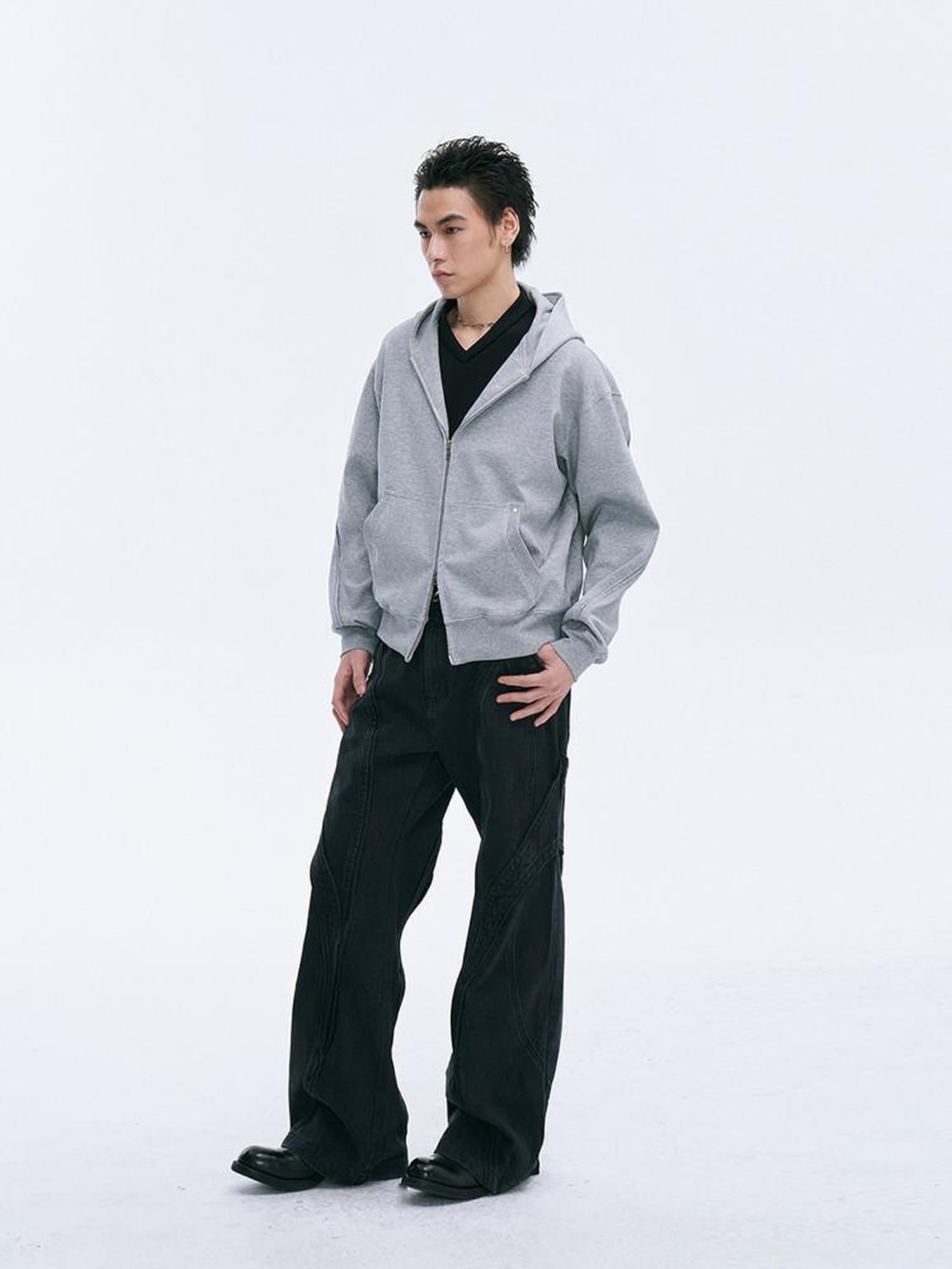 CATSSTAC Oversized Zip Up Street Style Loose Fit Youth Black Gray Hoodie
