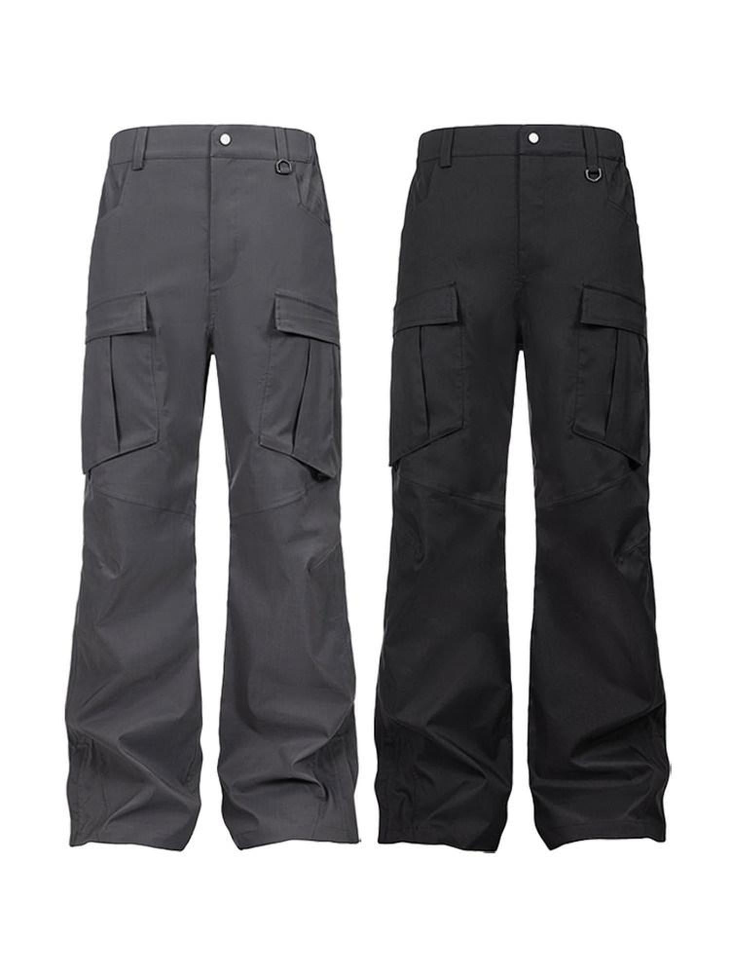 CATSSTAC Pleated Button Fly Casual Straight Leg Youth Everyday Black Gray Shell Pants