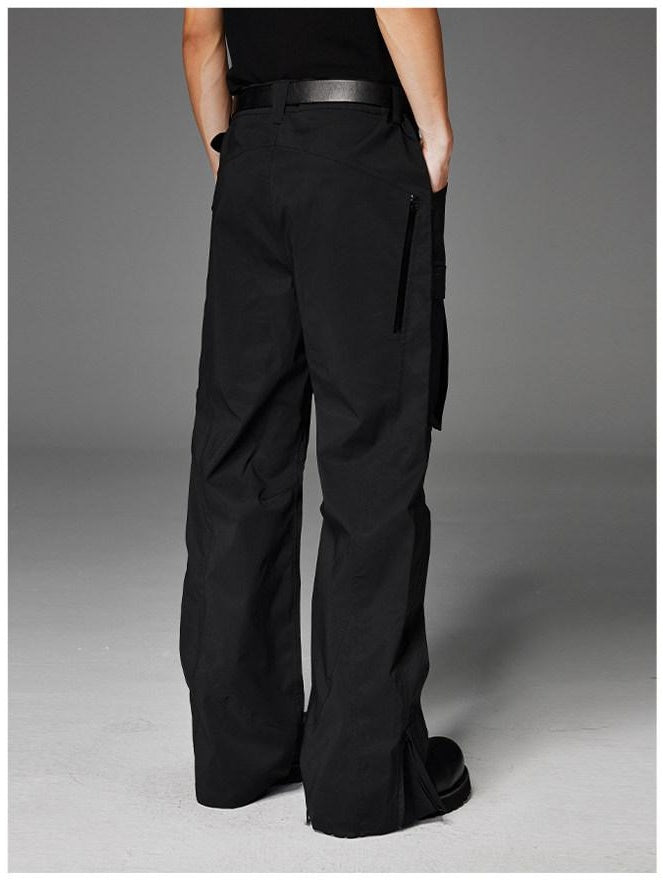 CATSSTAC Pleated Button Fly Casual Straight Leg Youth Everyday Black Gray Shell Pants