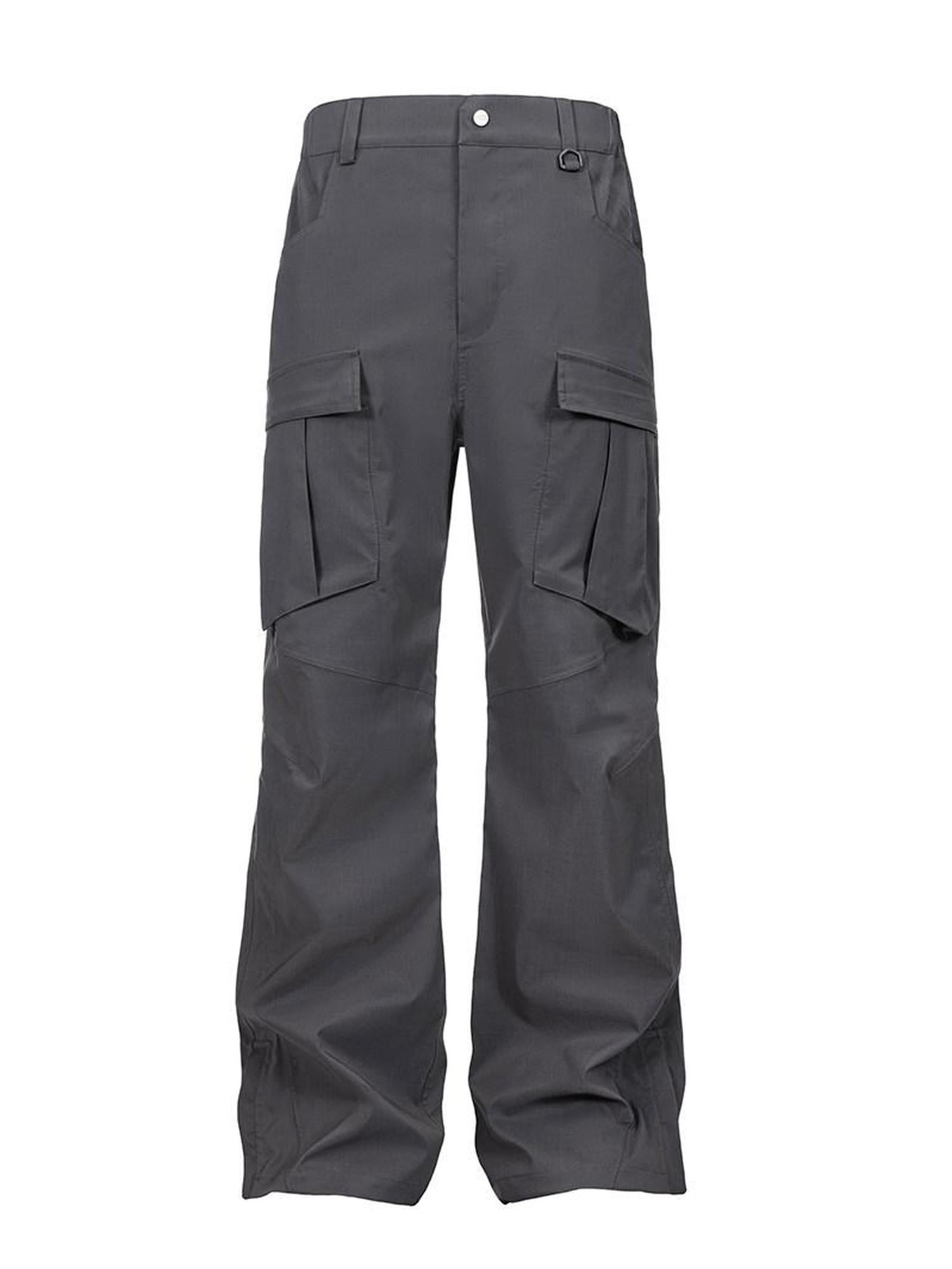 CATSSTAC Pleated Button Fly Casual Straight Leg Youth Everyday Black Gray Shell Pants