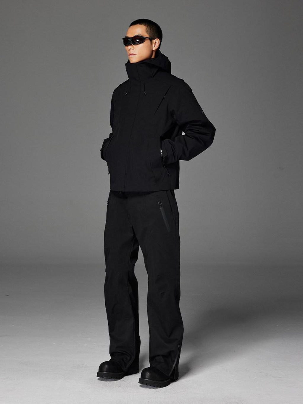 CATSSTAC Pleated Button Fly Straight Leg Casual Black Everyday Youth Shell Pants